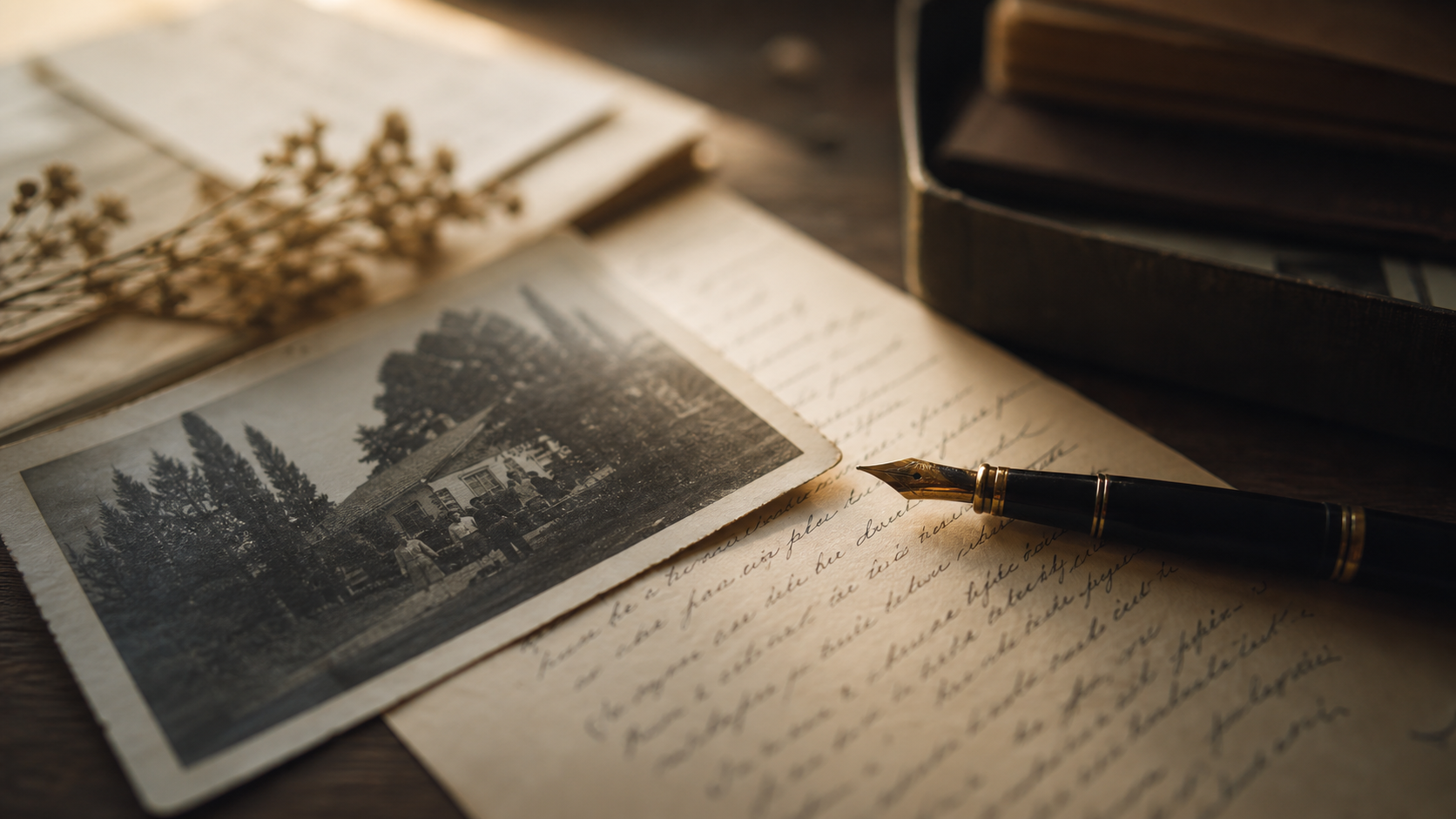 A handwritten memory note and old family photograph